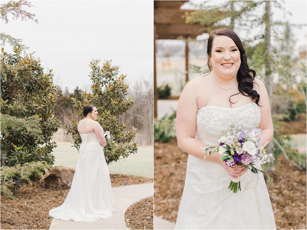Bride smiling outside near magnolia trees